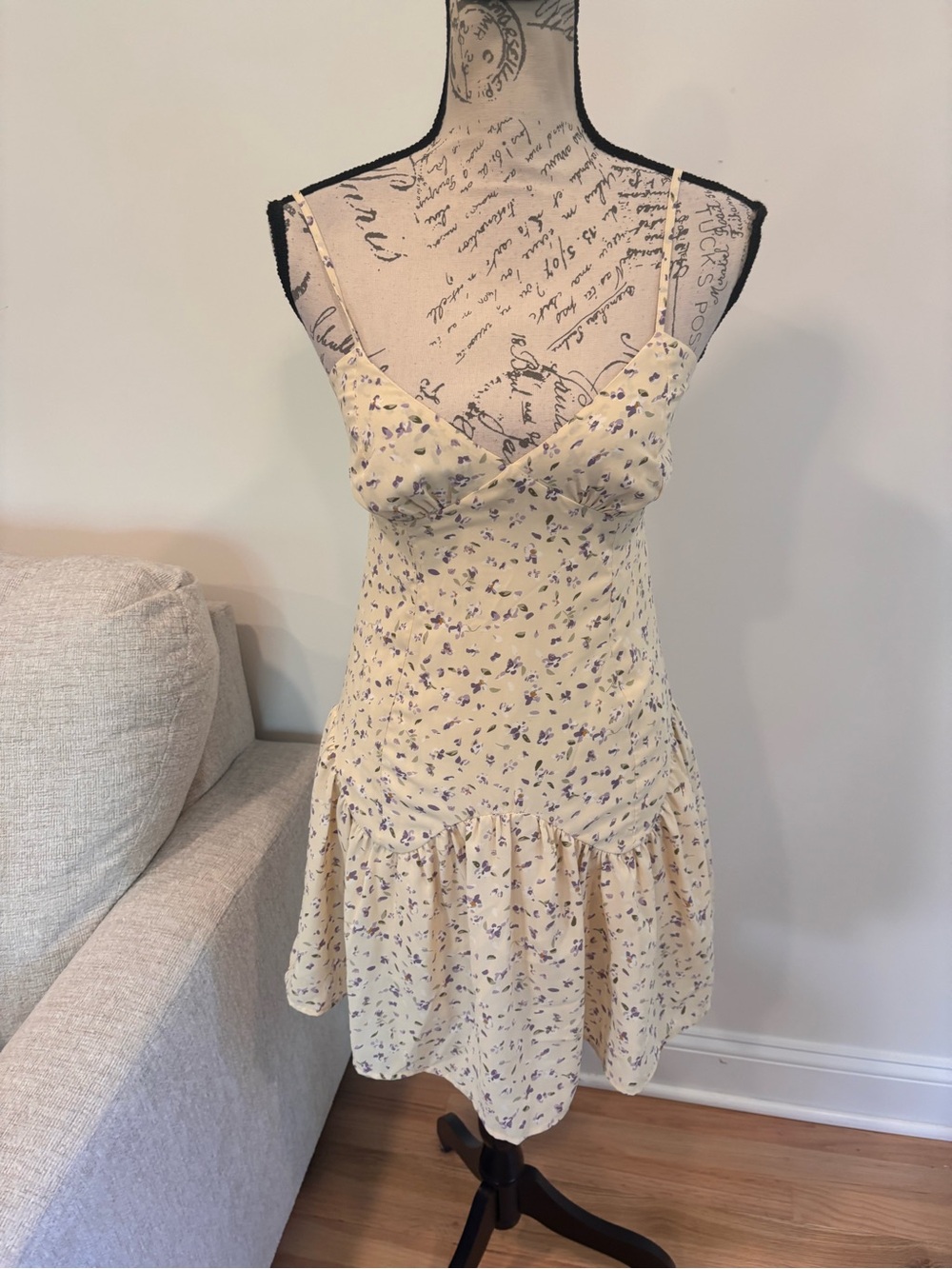 By Together off white pleated floral mini dress size small